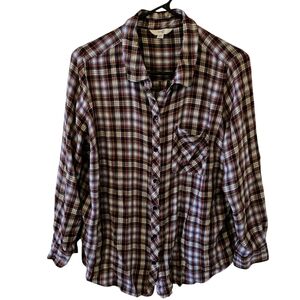 Terra & Sky 1x Red Black Yellow Plaid Flannel Button Up Shirt